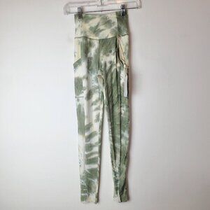 True CRAFT Olive Leaf Bleach Core Leggings Womens XS Pockets Moss Green‎ tie dye